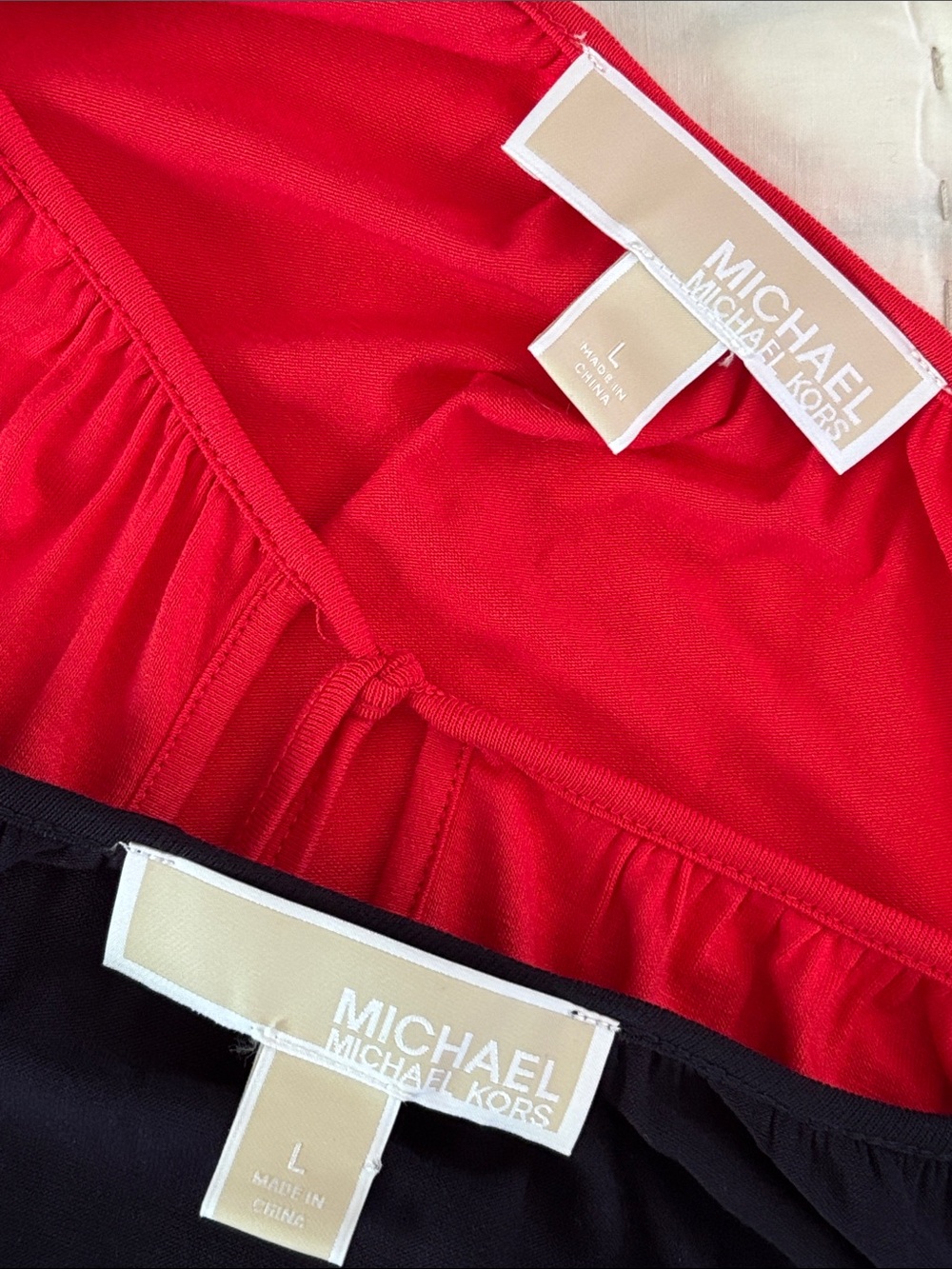 Two Michael Kors cold shoulder tops * red & black * sz L * - Picture 4 of 9